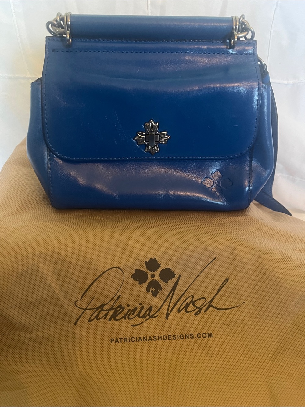 Patricia Nash Royal Blue Leather Shoulder Bag with Top Handle